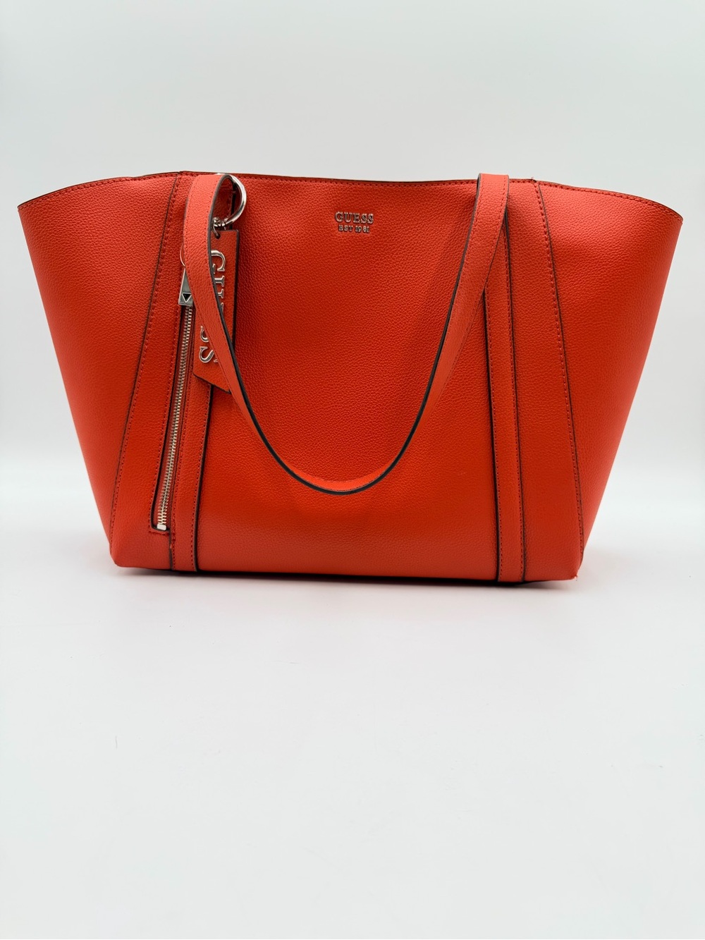 GUESS Naya Orange Pebbled Leather Tote Bag Shoulder Bag